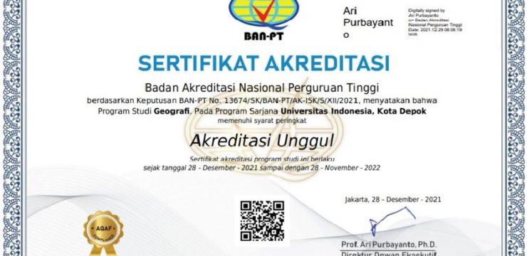 Geografi UI Meraih Predikat Unggul dari BAN-PT